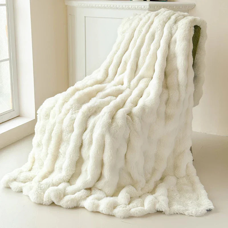 Extra Thick Faux Fur Throw Blanket - Oversized Double-Layer Design