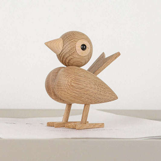 Nordic Wooden Lovebird Ornament in Natural Oak