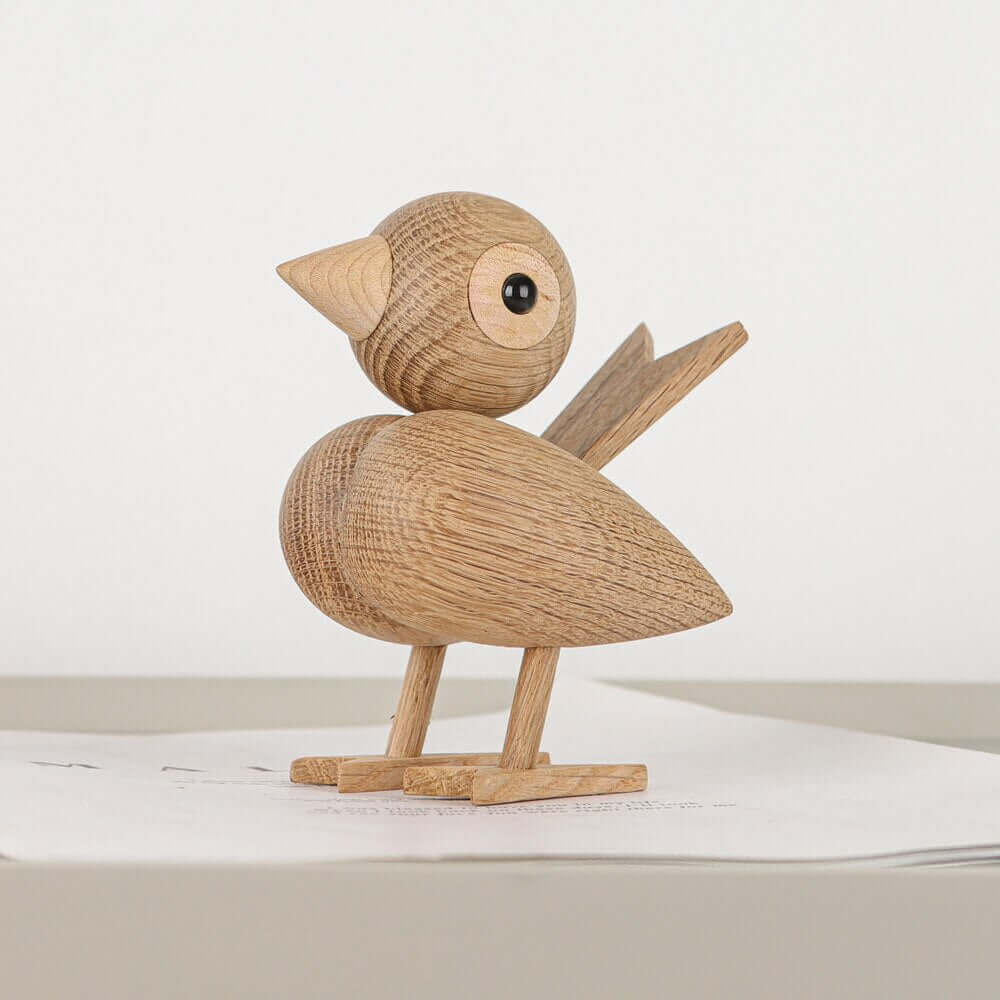 Nordic Wooden Lovebird Ornament in Natural Oak