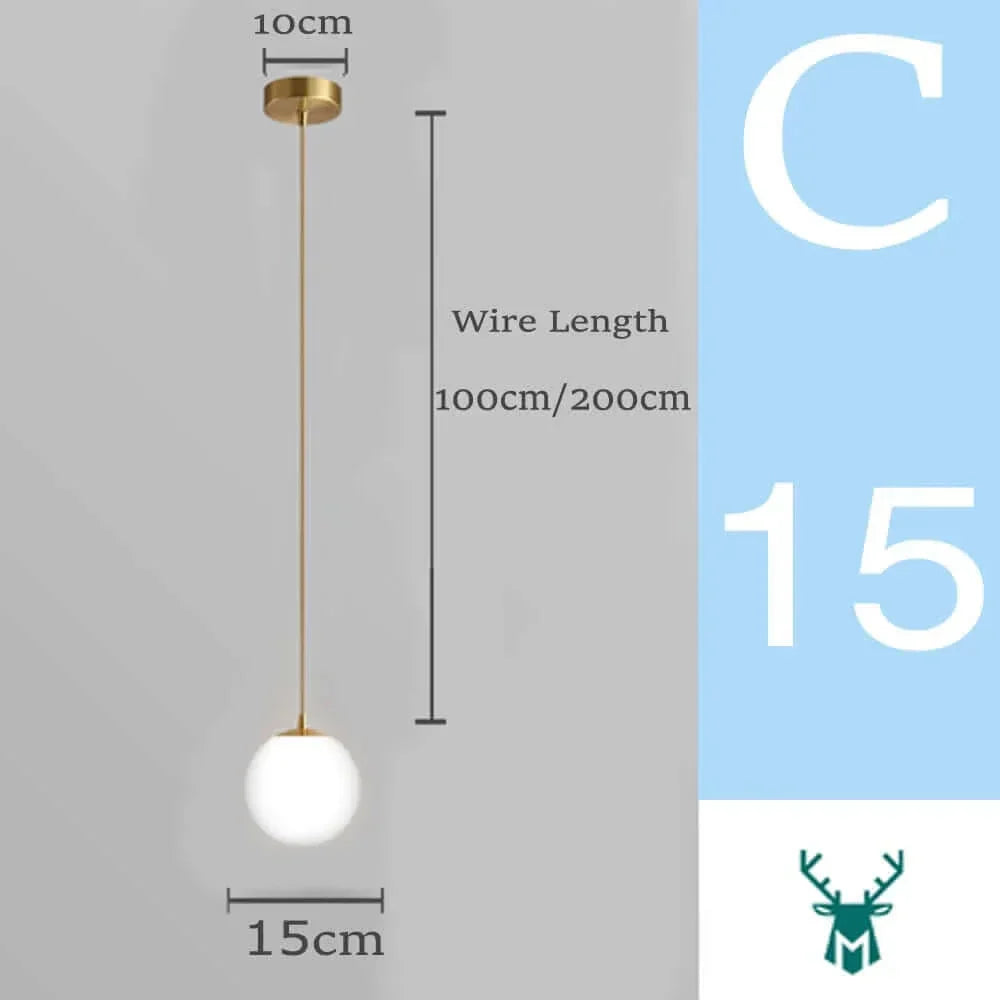 Mid-Century Modern Glass Ball Pendant Light with White Shade