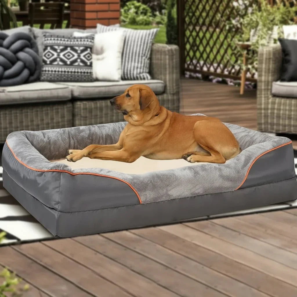 Waterproof Orthopedic Dog Bed with Memory Foam Support and Elevated Pillow
