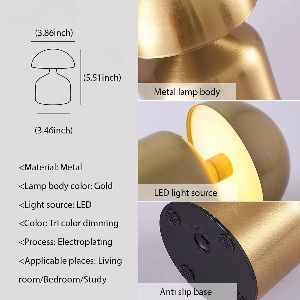 Rechargeable LED Touch Bedside Lamp with 3-Color Dimming