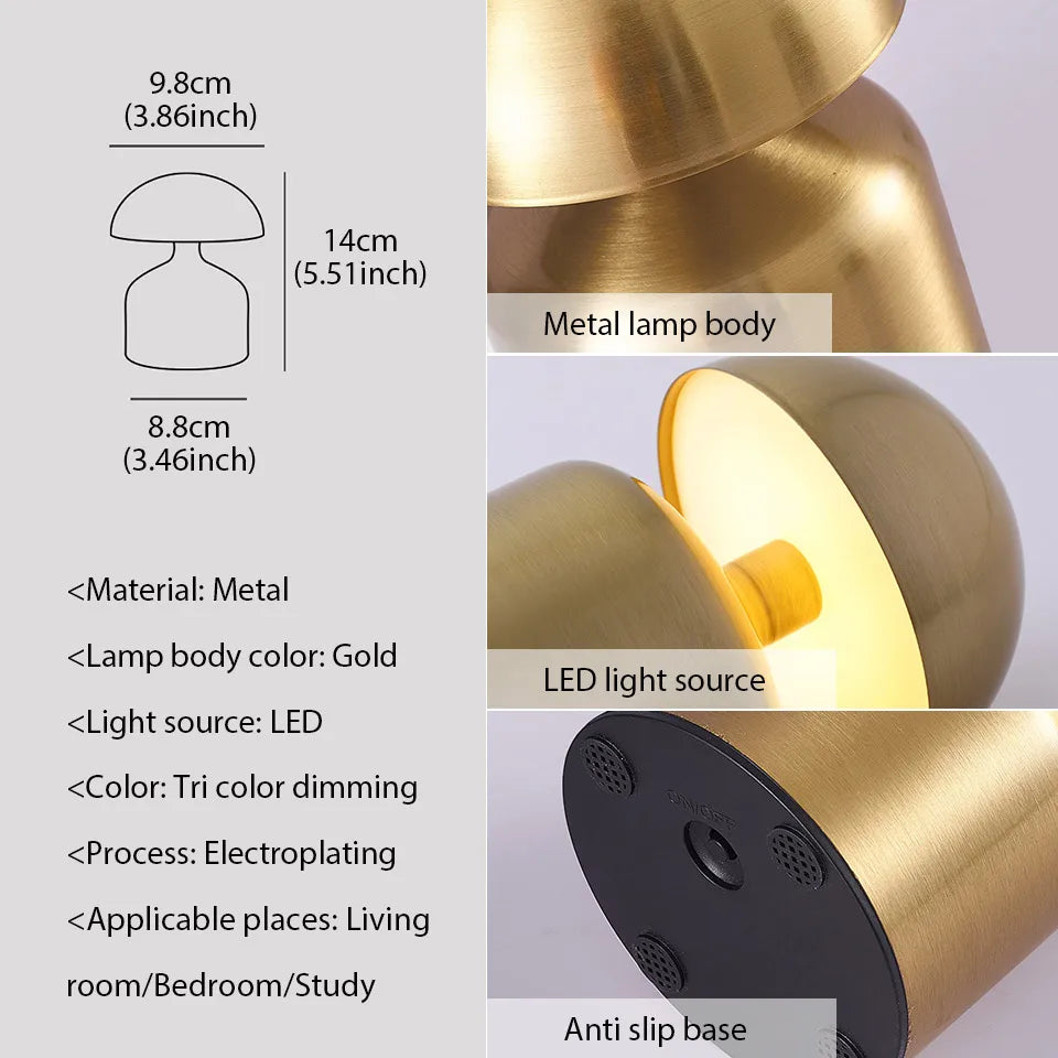 Rechargeable Metal LED Desk Lamp with Touch Control and 3 Color Temperatures