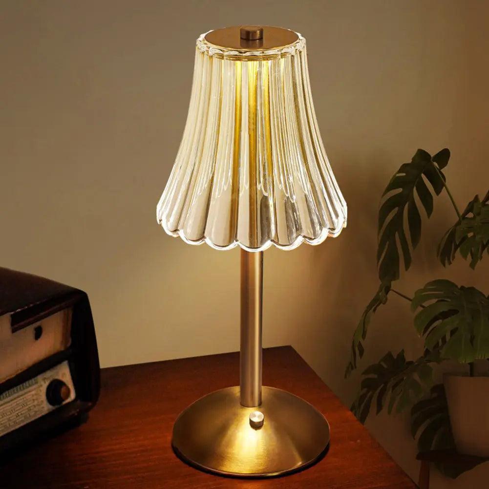 Vintage Crystal Table Lamp with Adjustable Brightness and USB-C Rechargeable Battery