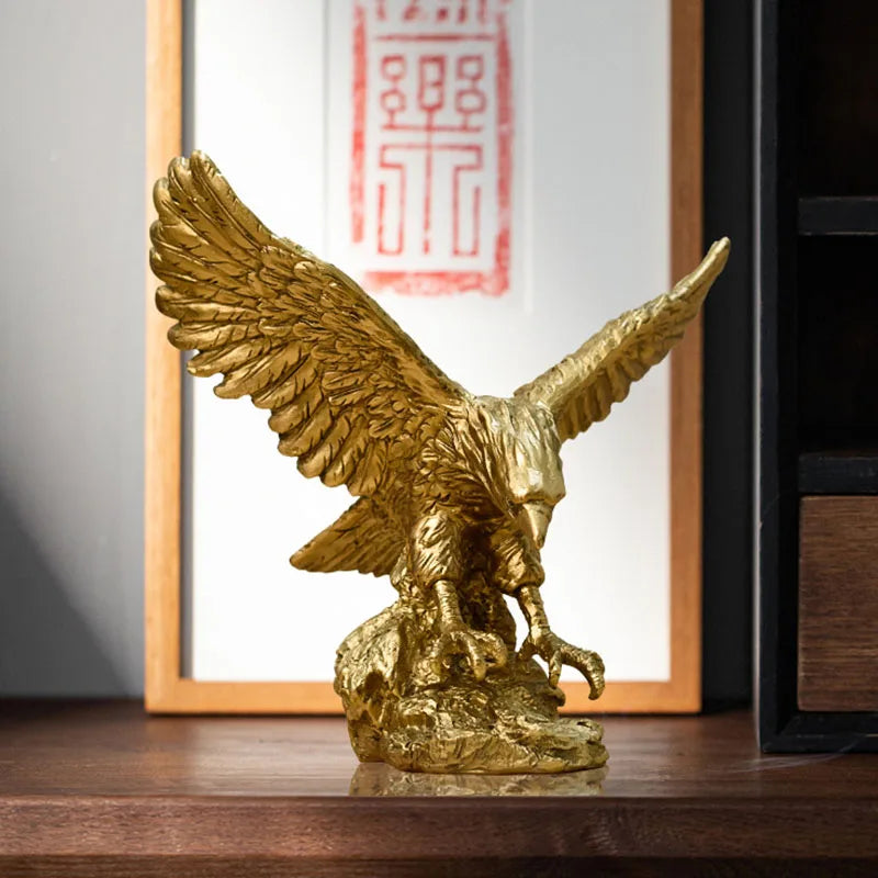 Golden Eagle Resin Statue - Artistic Feng Shui Decor