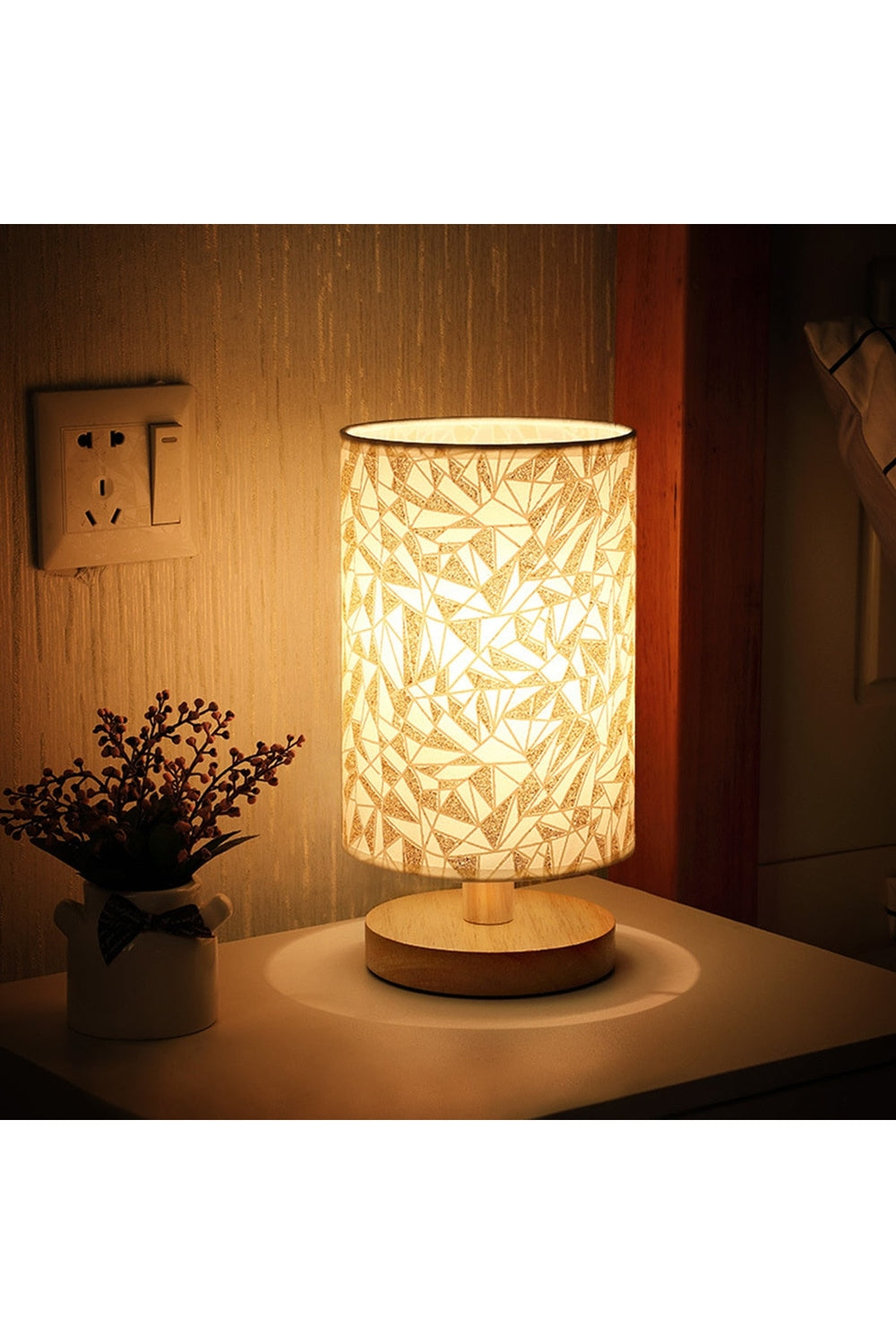 Linen and Wood Table Lamp 10.2 x 5.1 in