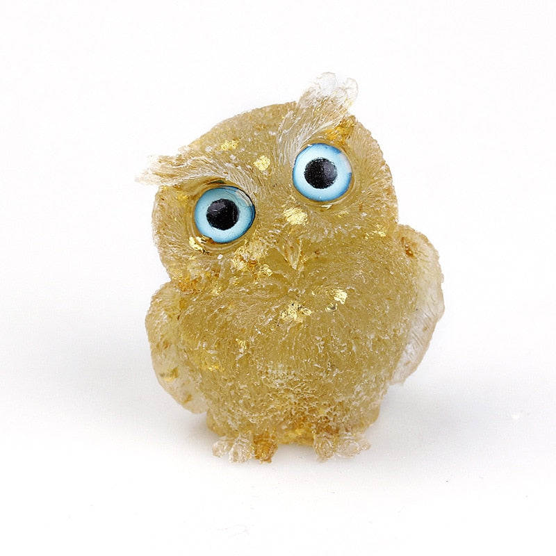 Handmade Natural Crystal Owl Figurine Sculpture