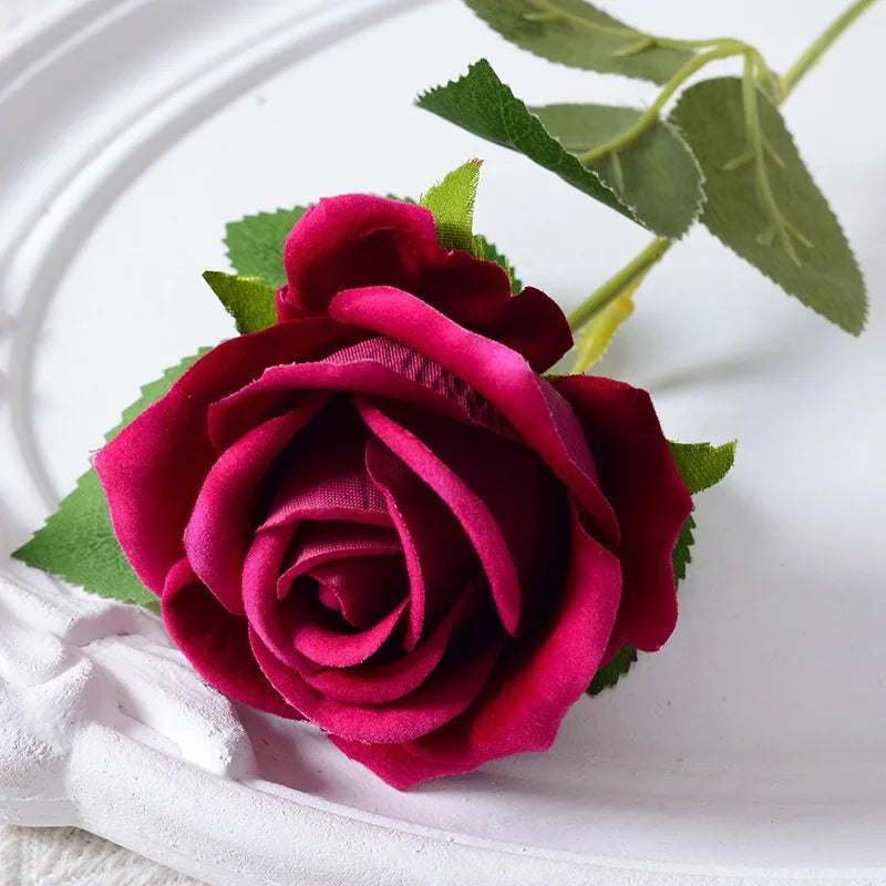 Realistic Velvet Silk Rose Bouquet - 20 Artificial Flowers for Weddings and Events