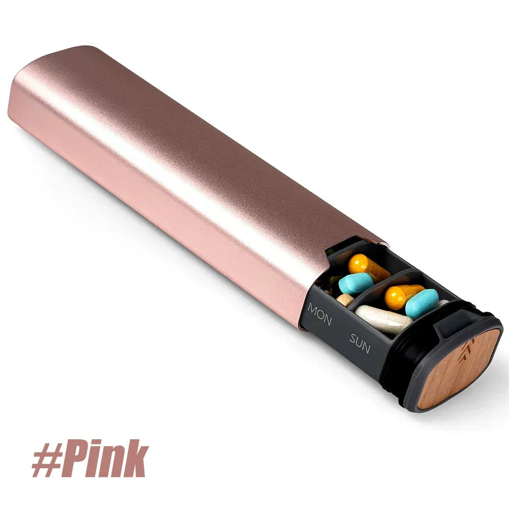 Sleek 7-Day Aluminum and Wood Pill Organizer