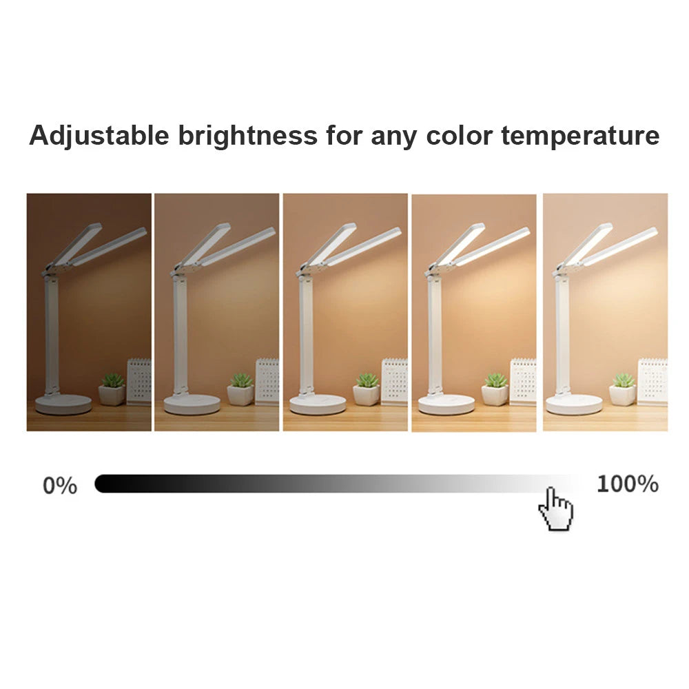 Adjustable Rechargeable LED Desk Lamp with Touch Dimmer and Phone Holder