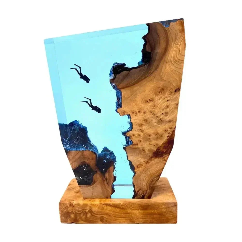 LED Ocean Diver Table Lamp with Epoxy Resin and Wood Design