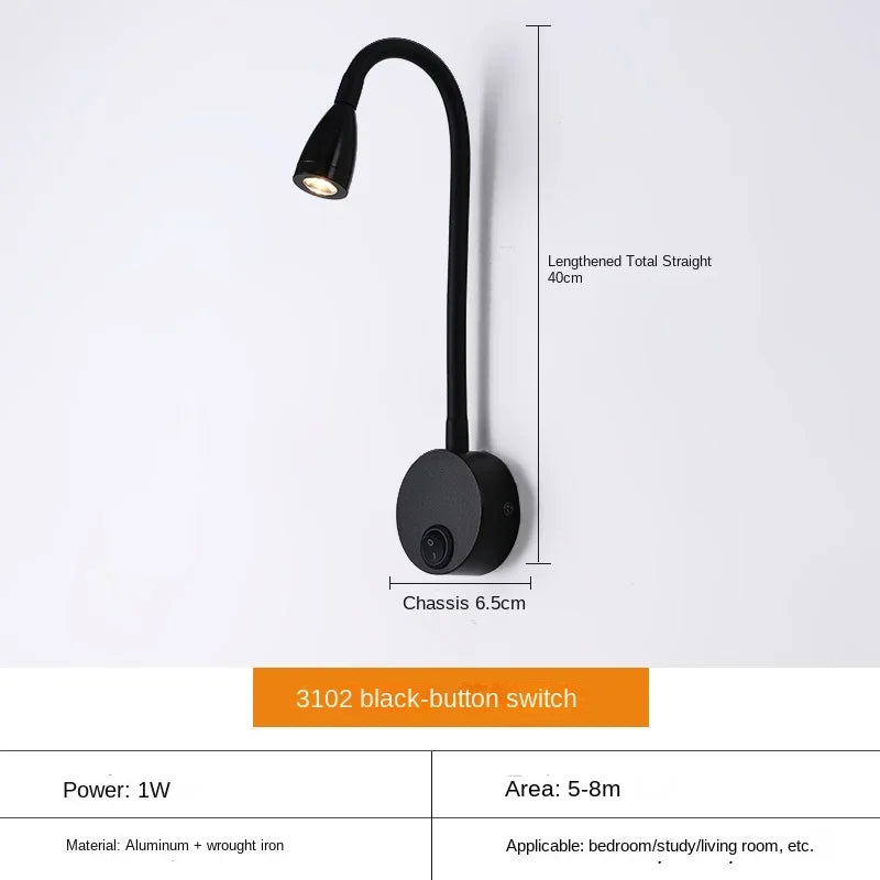 Adjustable LED Wall Lamp with Flexible Arm for Reading