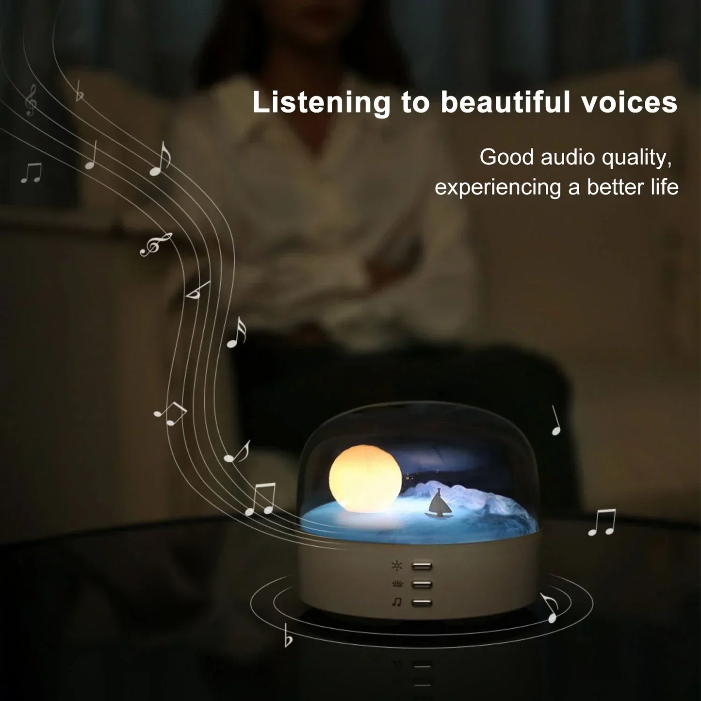 3D Moon LED Night Light Speaker with Rechargeable Battery