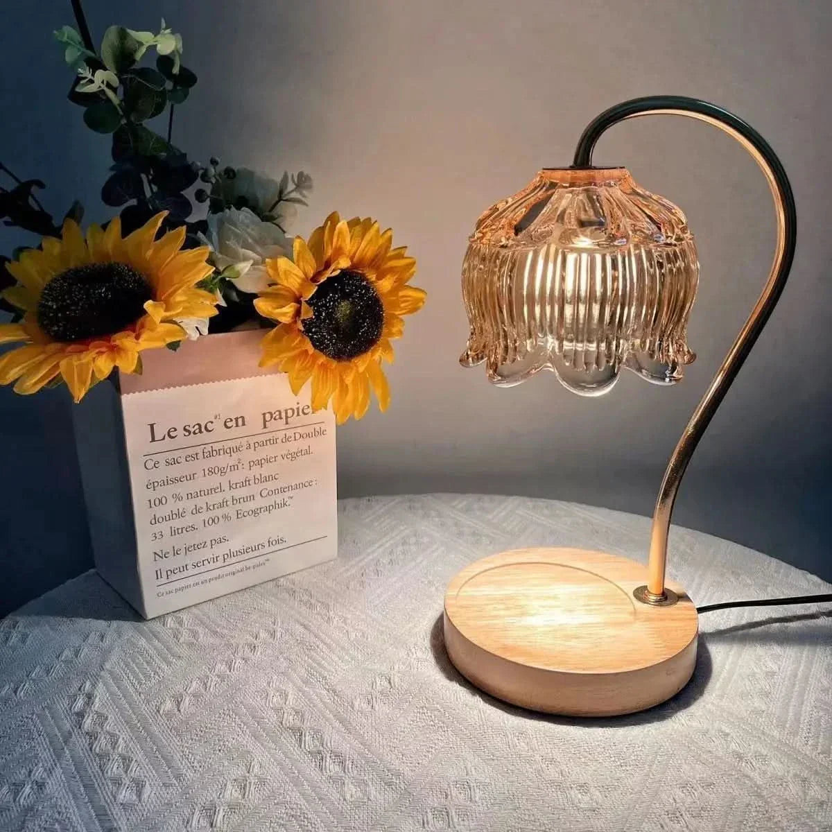 Modern Metal and Glass Table Lamp with Warm LED Light
