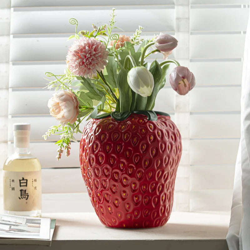 Ceramic Strawberry Vase for Flowers