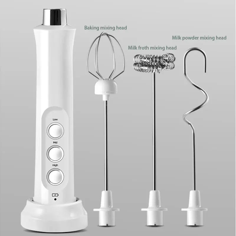 Rechargeable Electric Milk Frother 3-in-1 Handheld Drink Mixer