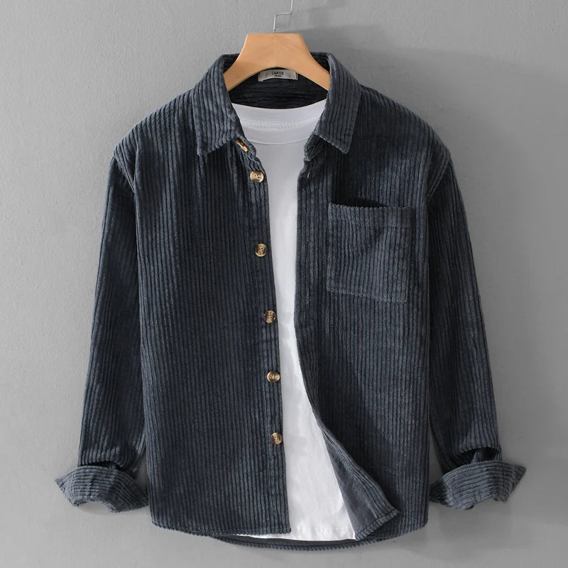 Men's Comfortable Fit Cotton Corduroy Shirt with Chest Pocket