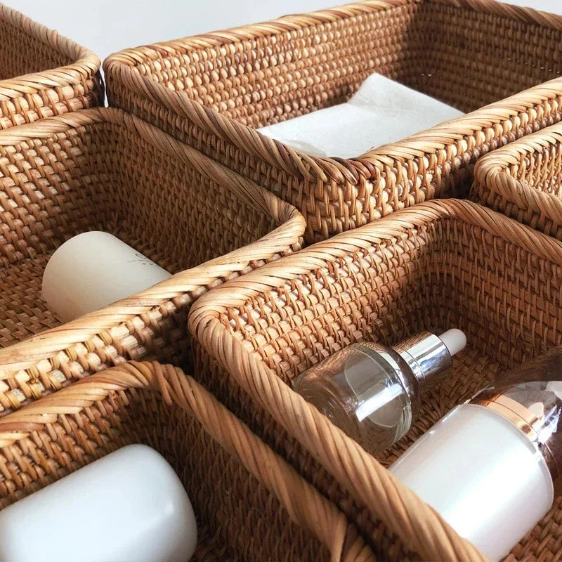 Handwoven Rattan Willow Storage Basket - Rustic Brown Organizer