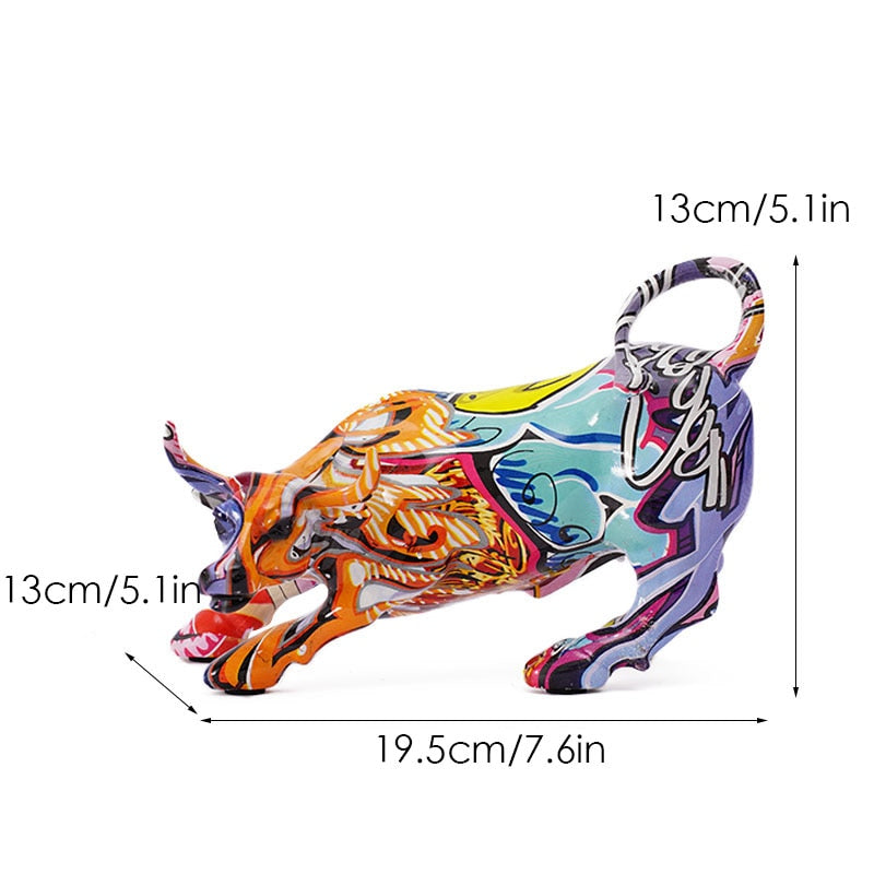 Graffiti Bull Figure Statue - Colorful Desk Ornament for Home and Office