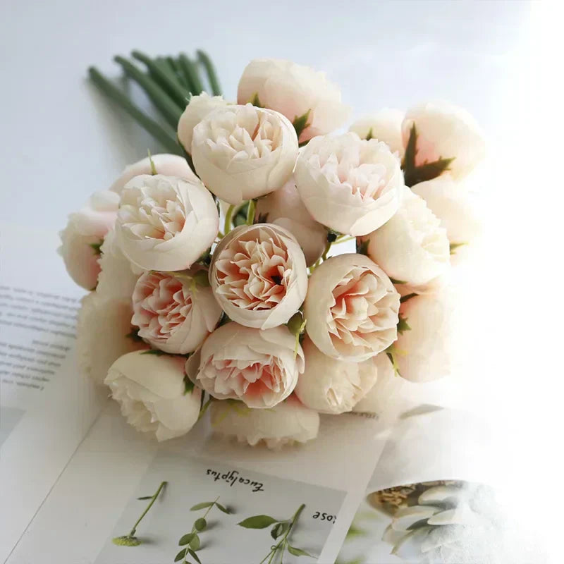 Silk Peony Wedding Bouquet with 27 Realistic Blooms