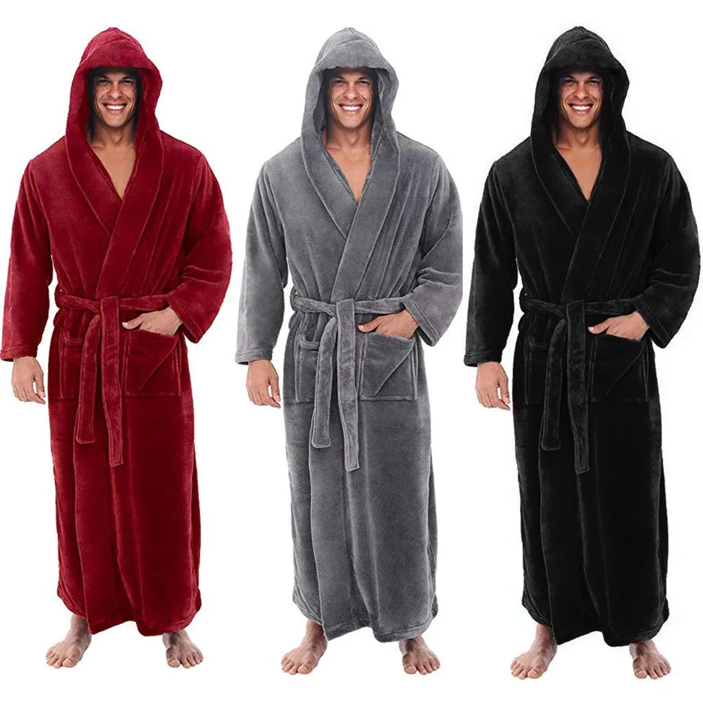 Hooded Plush Bathrobe for Men - Cozy and Warm