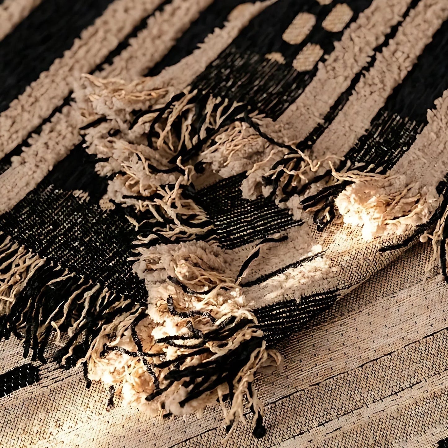 Plush Boho Sofa Blanket Cover with Striped Texture