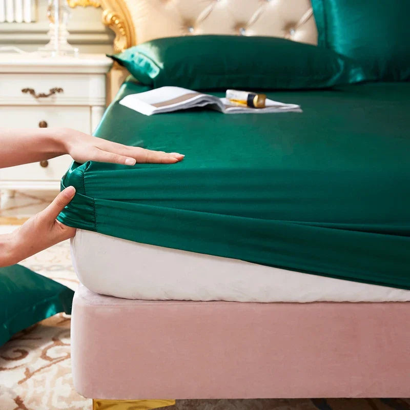 Silk Satin Elastic Fitted Sheet with Matching Pillowcases