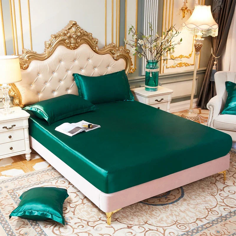 Silk Satin Elastic Fitted Sheet with Matching Pillowcases