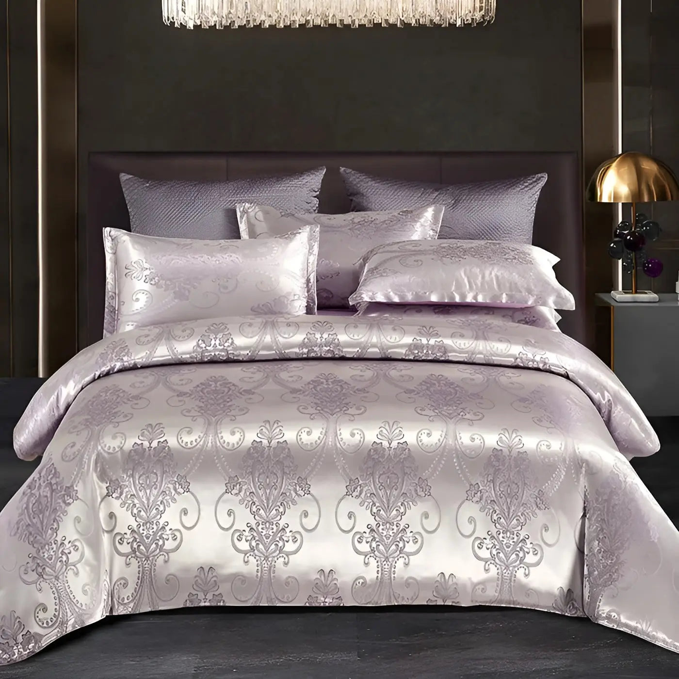 Satin Jacquard Duvet Cover Set with Pillowcases