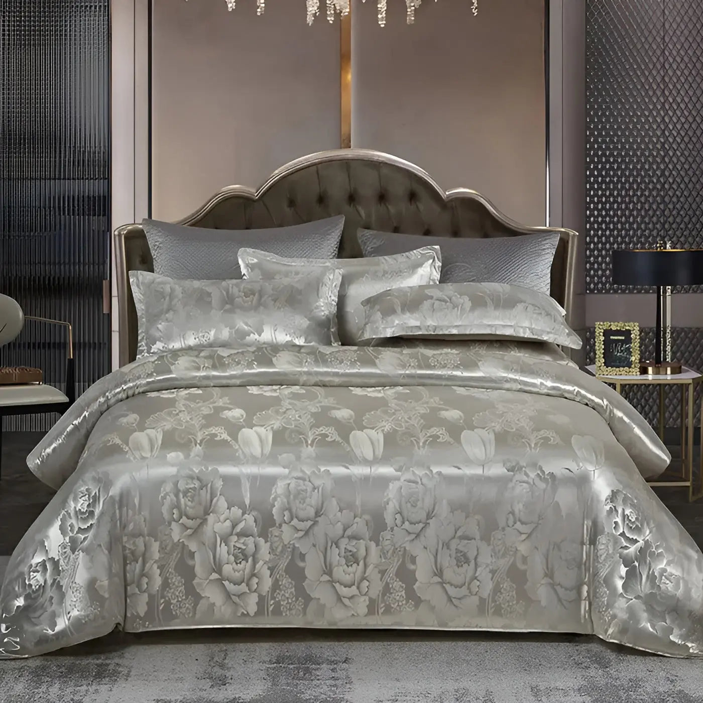 Satin Jacquard Duvet Cover Set with Pillowcases