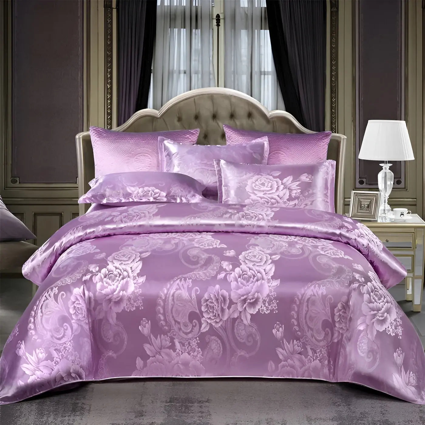 Satin Jacquard Duvet Cover Set with Pillowcases