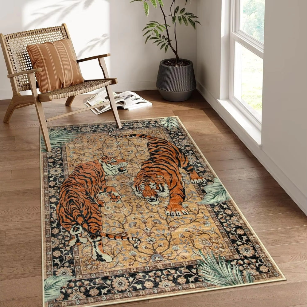 Tiger Tapestry Area Rug with Anti-Slip Backing