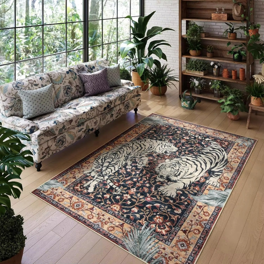 Tiger Tapestry Area Rug with Anti-Slip Backing