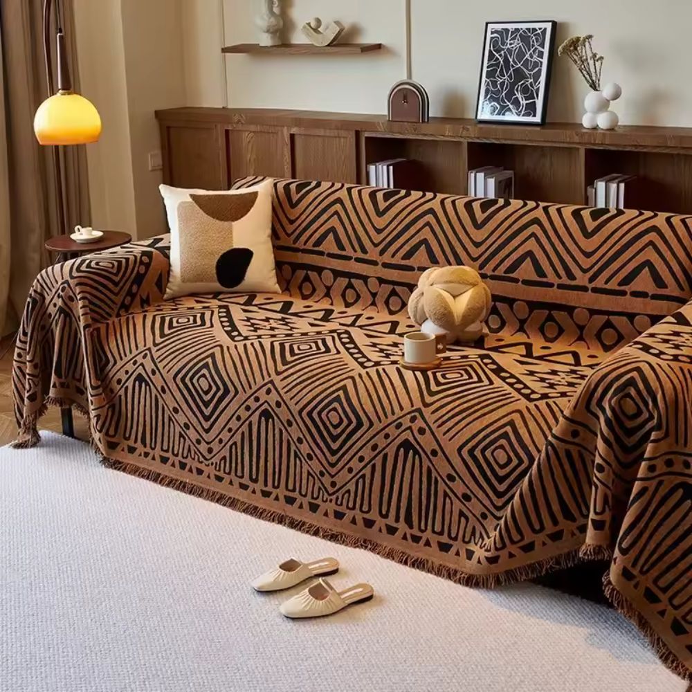 Reversible Geometric Chenille Sofa Cover