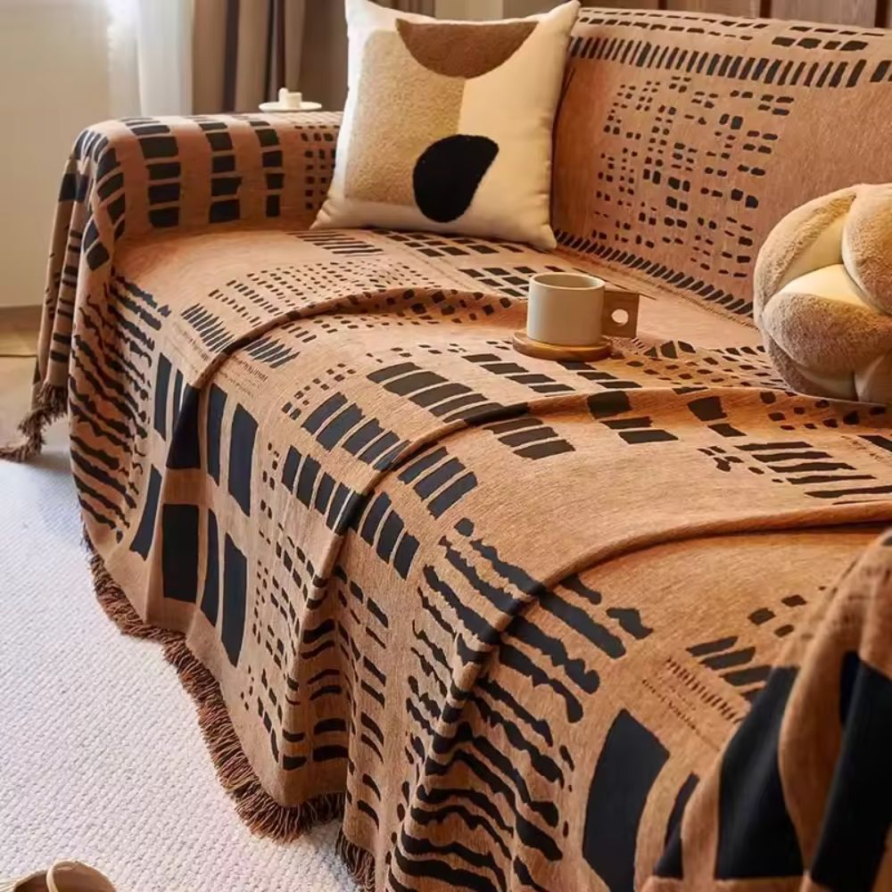 Reversible Geometric Chenille Sofa Cover