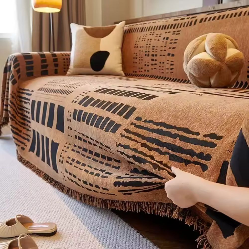 Reversible Geometric Chenille Sofa Cover