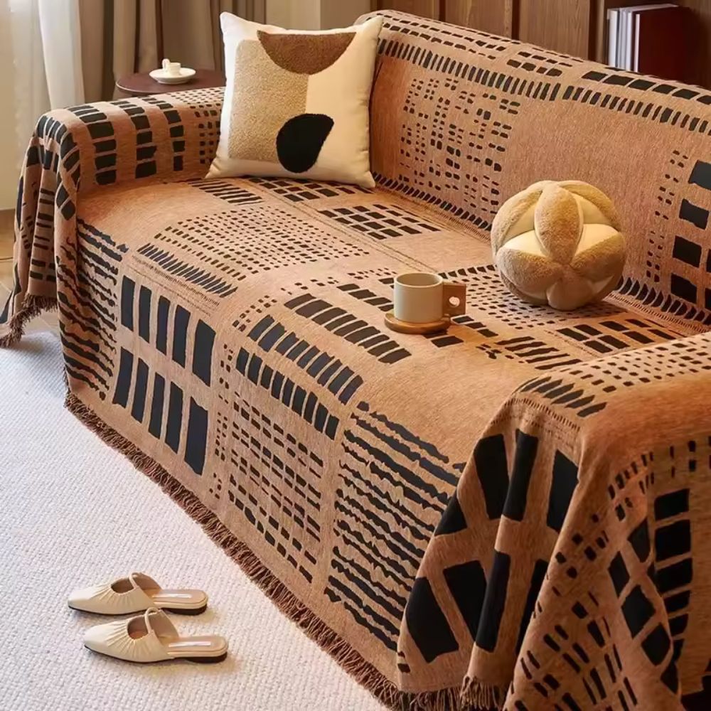 Reversible Geometric Chenille Sofa Cover