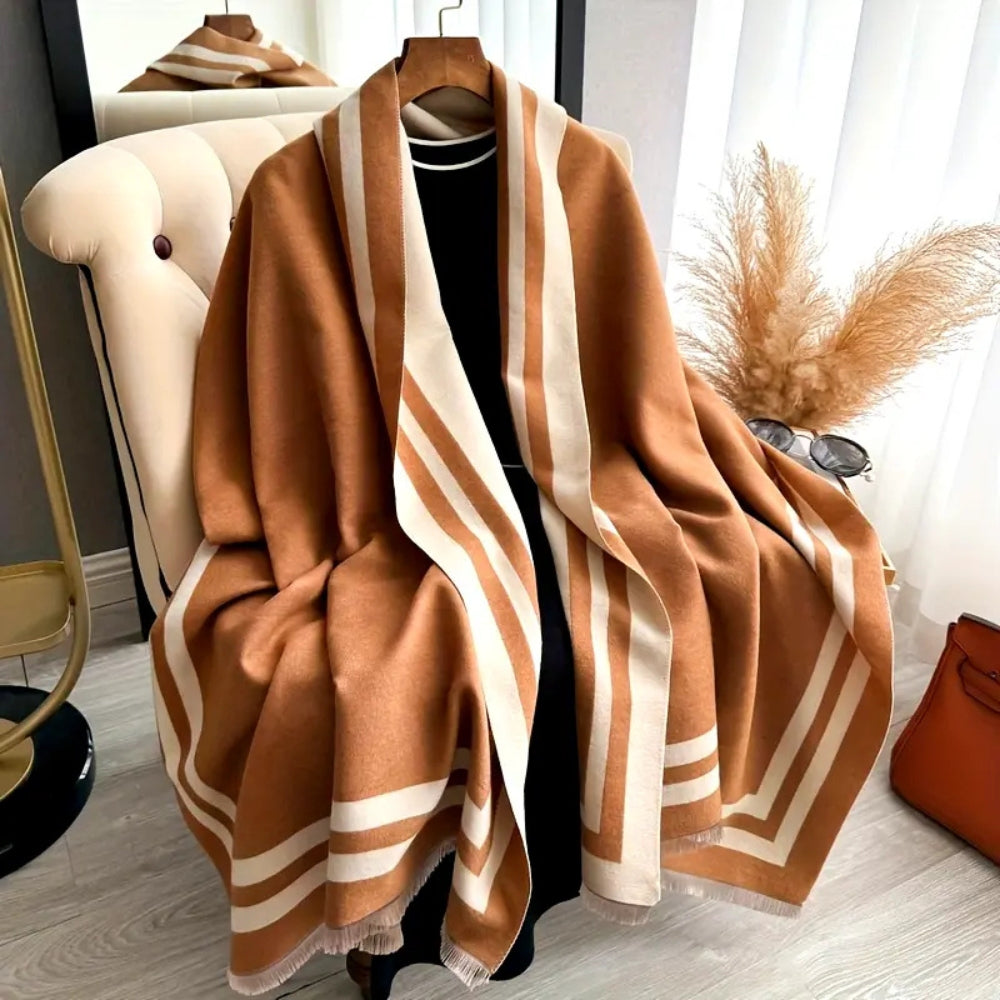 Reversible Striped Poncho Scarf in Soft Microfiber