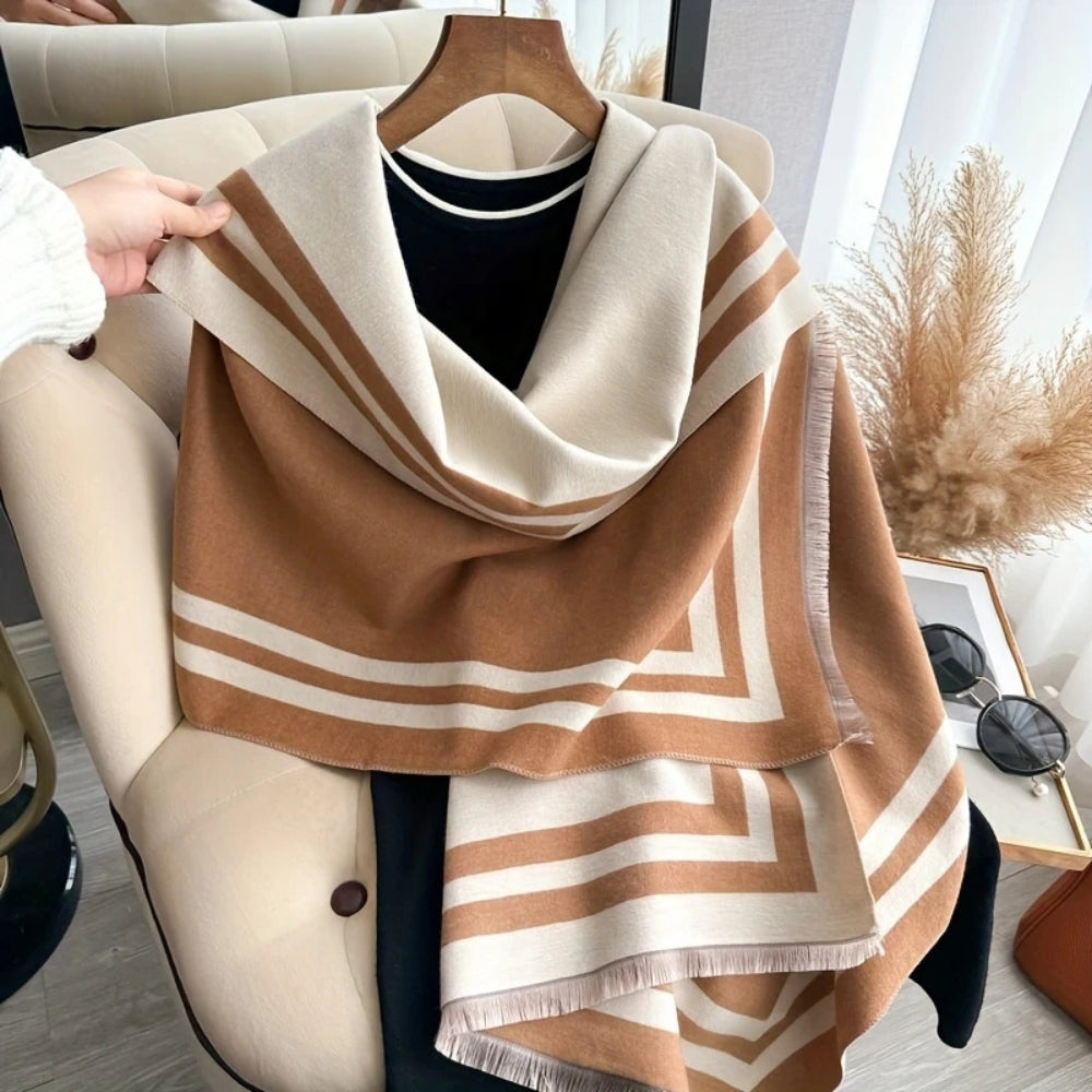 Reversible Striped Poncho Scarf in Soft Microfiber