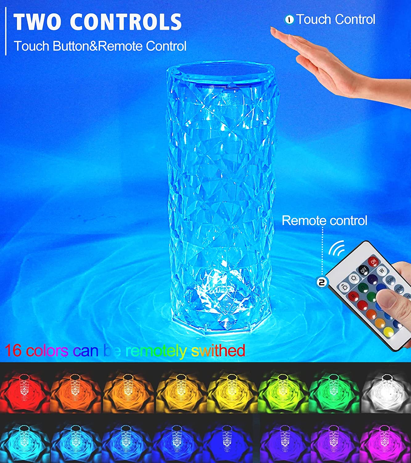 Crystal Touch Table Lamp with 16 Color Options