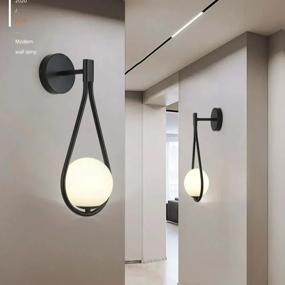 Modern Glass Orb Wall Light in Black or Gold Finish