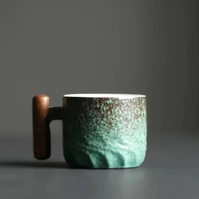 Ceramic Espresso Cup with Wooden Handle - 2.7 oz Artisan Mug