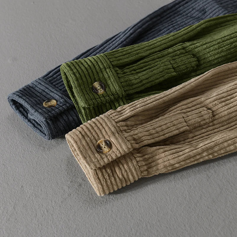Men's Comfortable Fit Cotton Corduroy Shirt with Chest Pocket