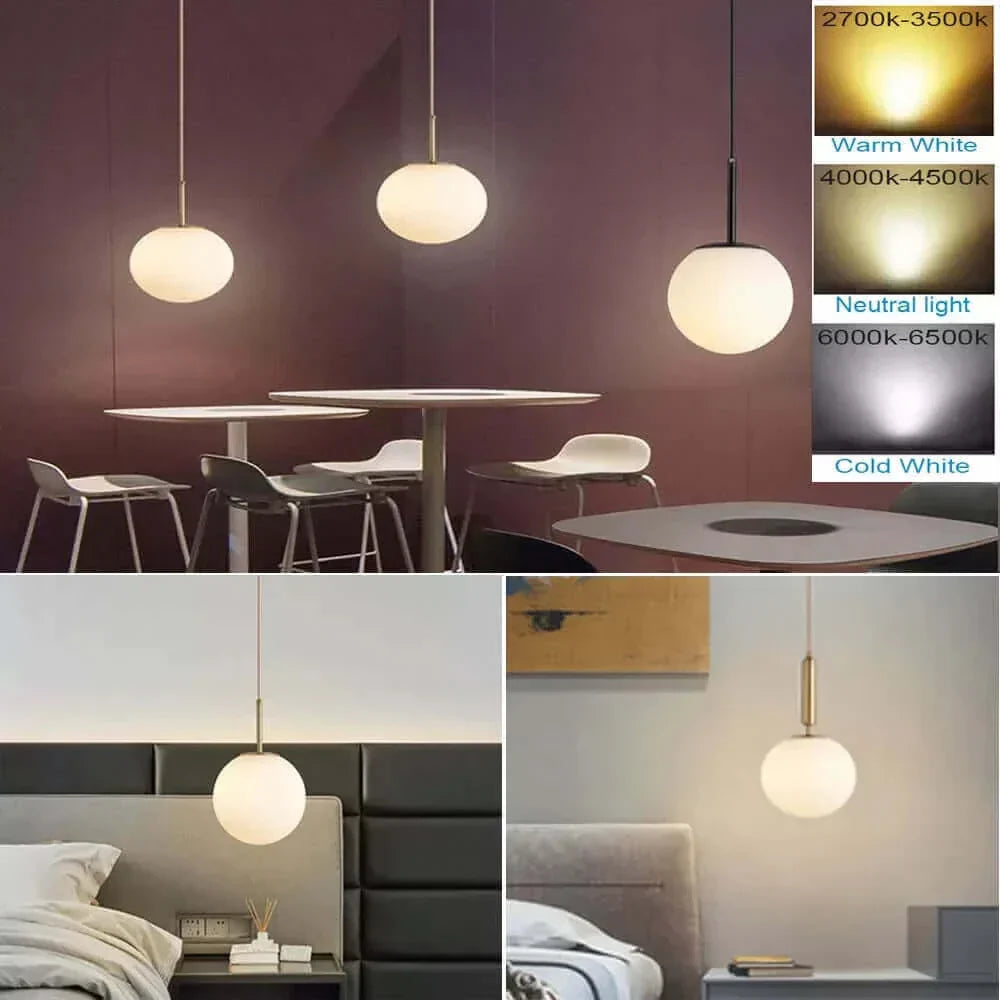 Mid-Century Modern Glass Ball Pendant Light with White Shade
