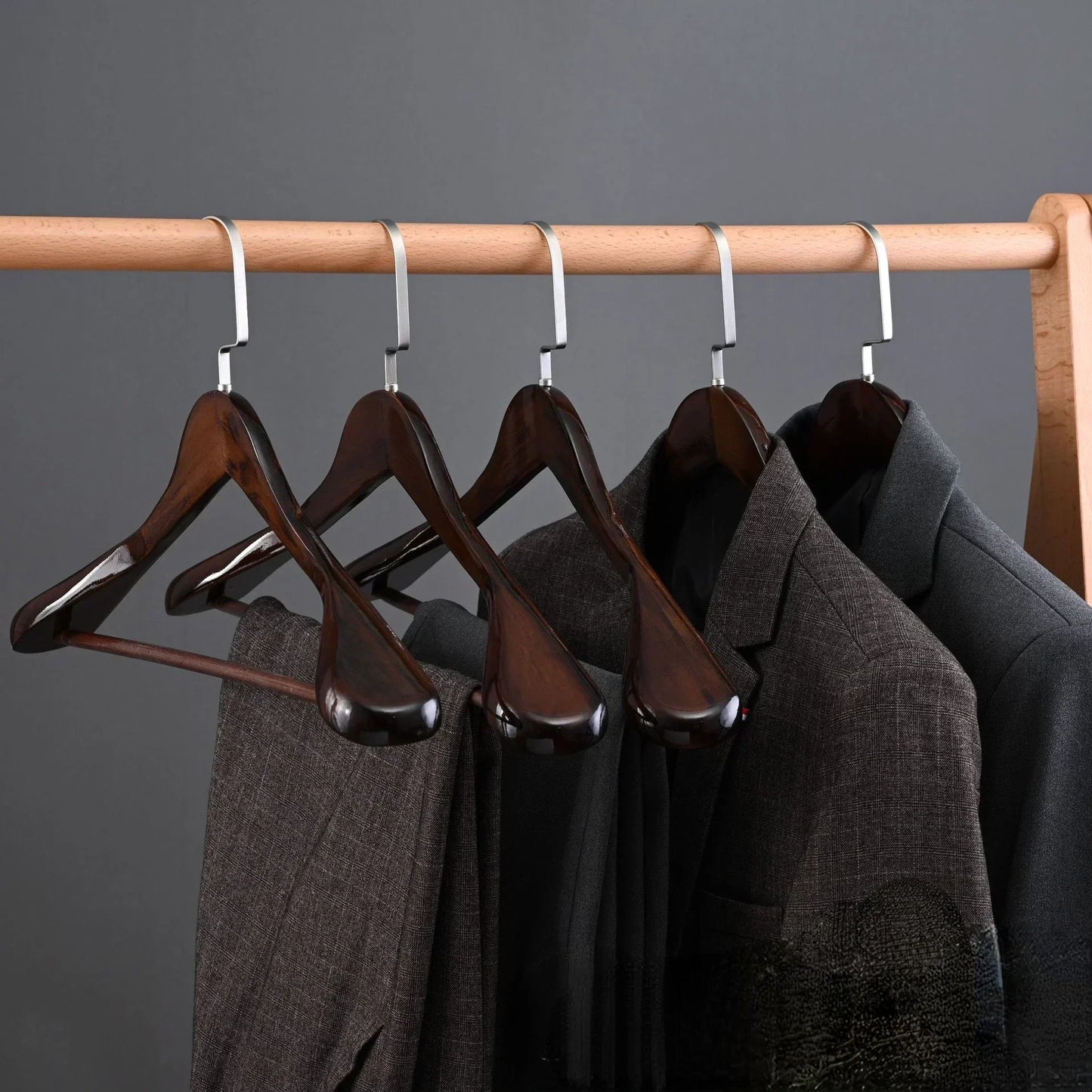Luxury Wooden Hangers with Curved Design and Metal Accents