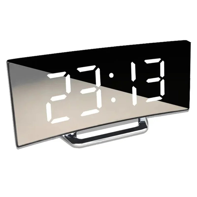 Curved LED Digital Alarm Clock with USB Charging and Snooze Function