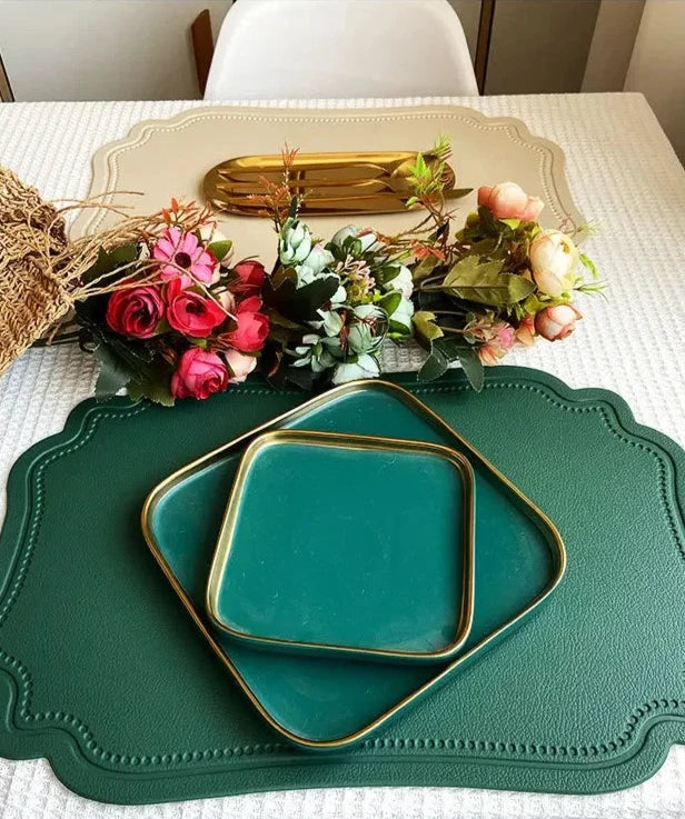 Synthetic Leather Embossed Placemat - Waterproof Non-Slip Design