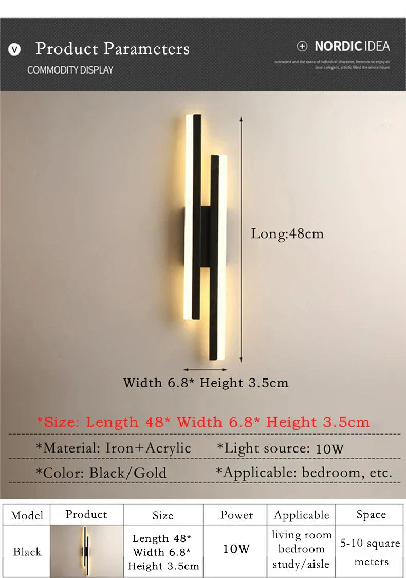 Modern Black and Gold LED Wall Lamp with Acrylic Shade