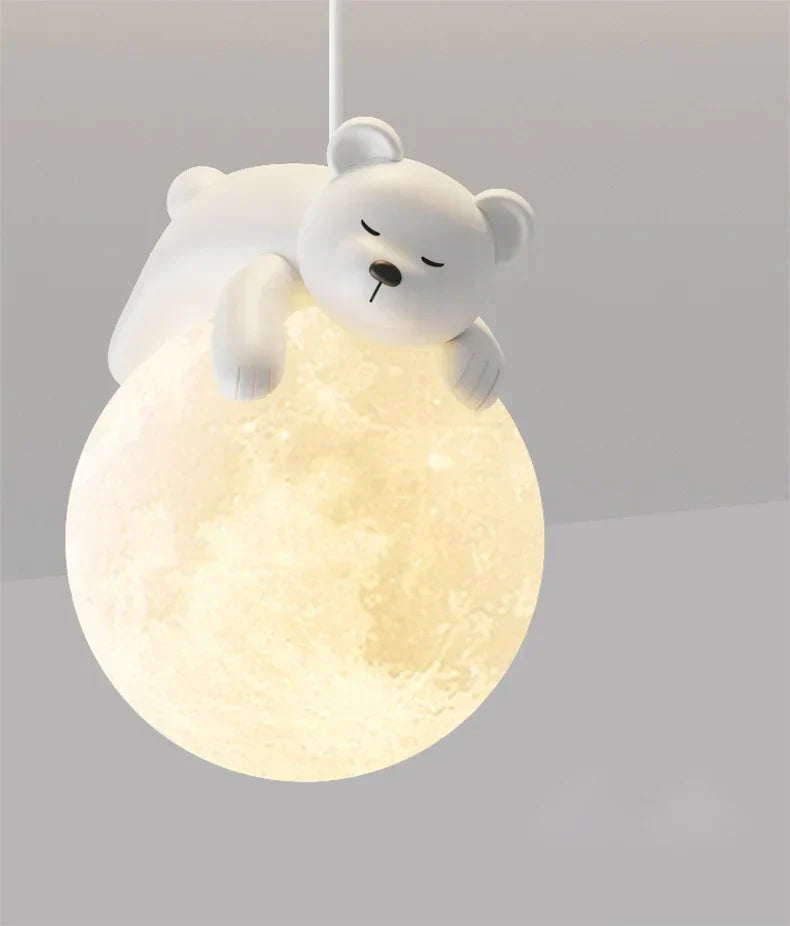 Adjustable LED Hanging Lamp with Bear or Rabbit Theme for Children's Room