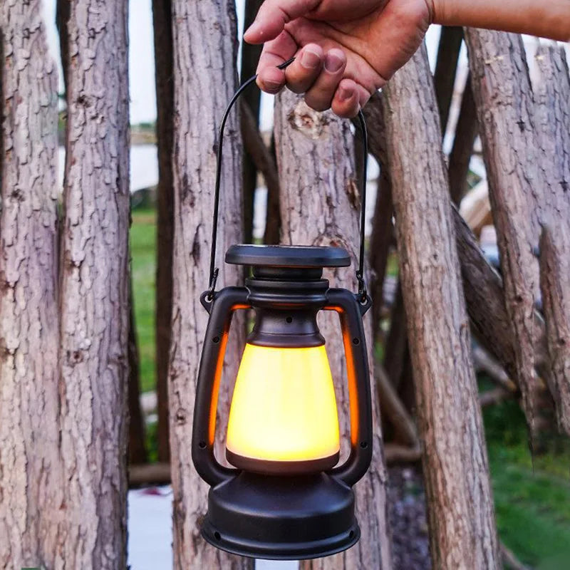 Retro LED Lantern with Remote Control - Rechargeable Table Lamp for Indoor and Outdoor Use